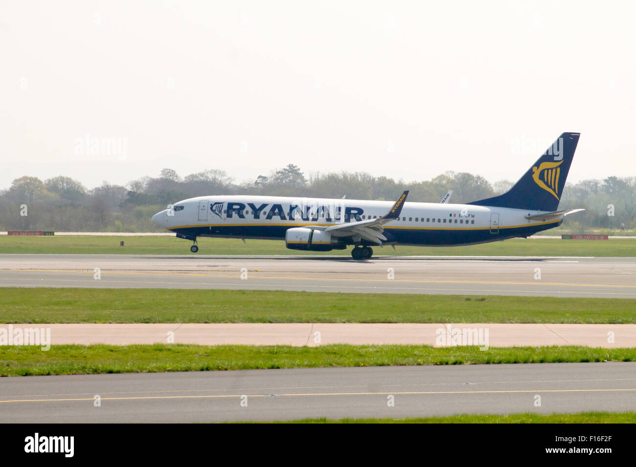 Ryanair Boeing 737 taking off from Manchester International Airport. Stock Photo