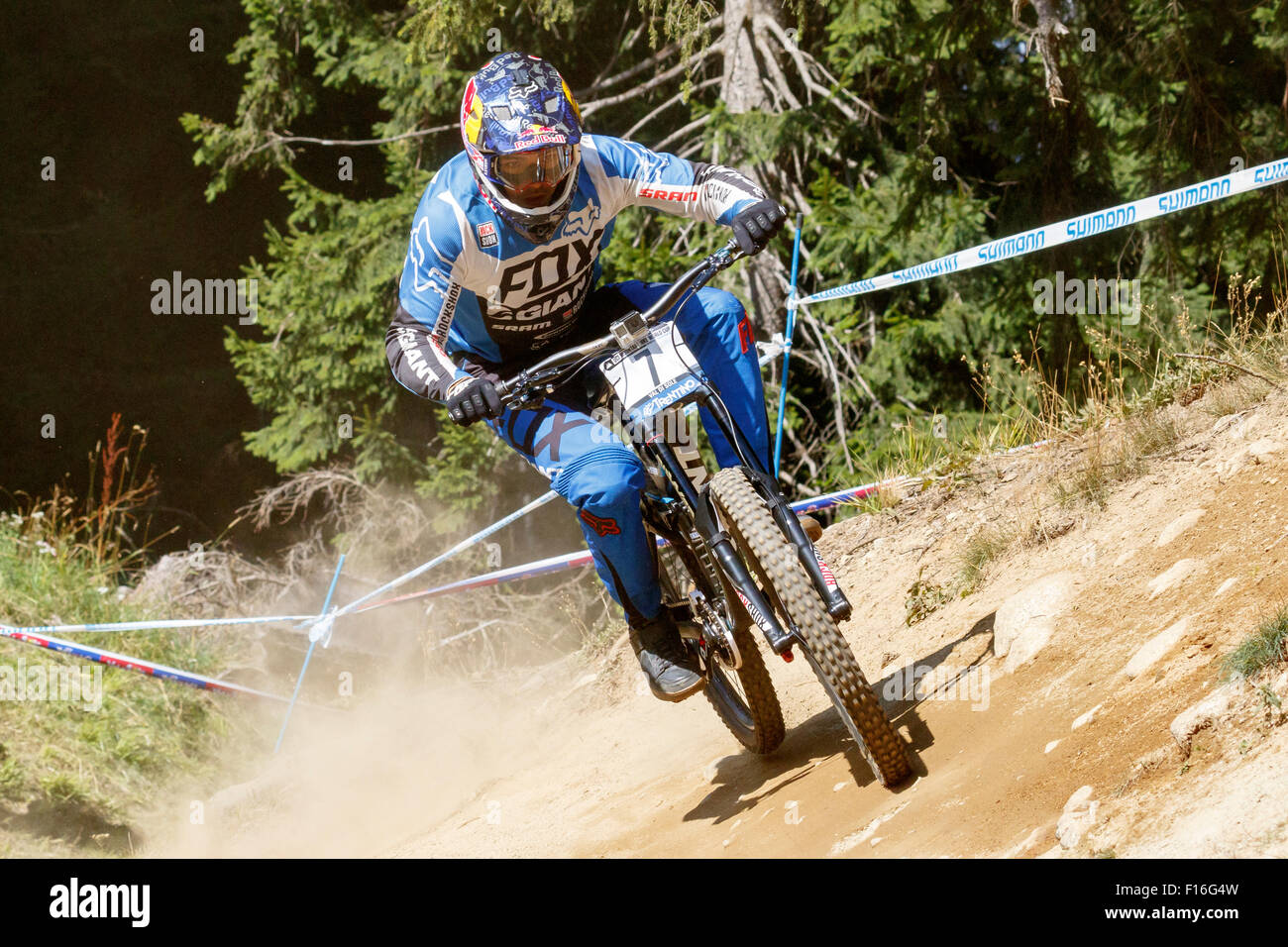 Val Di Sole, Italy - 22 August 2015: Giant Factory Off-Road Team,  Rider Gutierrez Villegas Marcelo in action during the mens el Stock Photo