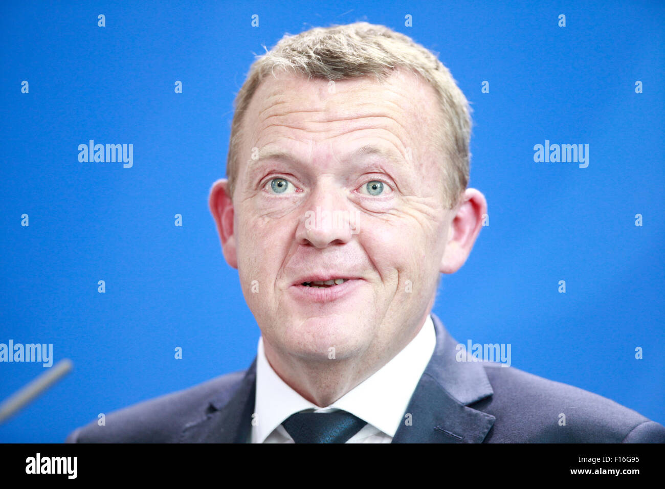 Berlin, Germany. 28th August, 2015. German Chancellor Angela Merkel and Lars Løkke Rasmussen, Prime Minister of Denmark, during joint press conference  at the German Chancellery in Berlin Germany on 28 August 2015. / Picture: Lars Løkke Rasmussen, Prime Minister of Denmark Credit:  Reynaldo Chaib Paganelli/Alamy Live News Stock Photo