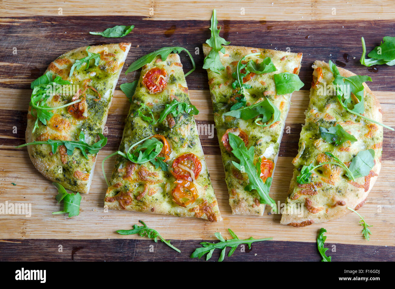 Tomato, basil and mozzarella flatbread Stock Photo Alamy