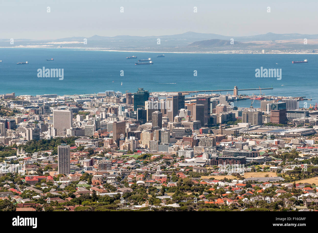 The harbor and central business district as seen from Table Mountain Road Stock Photo