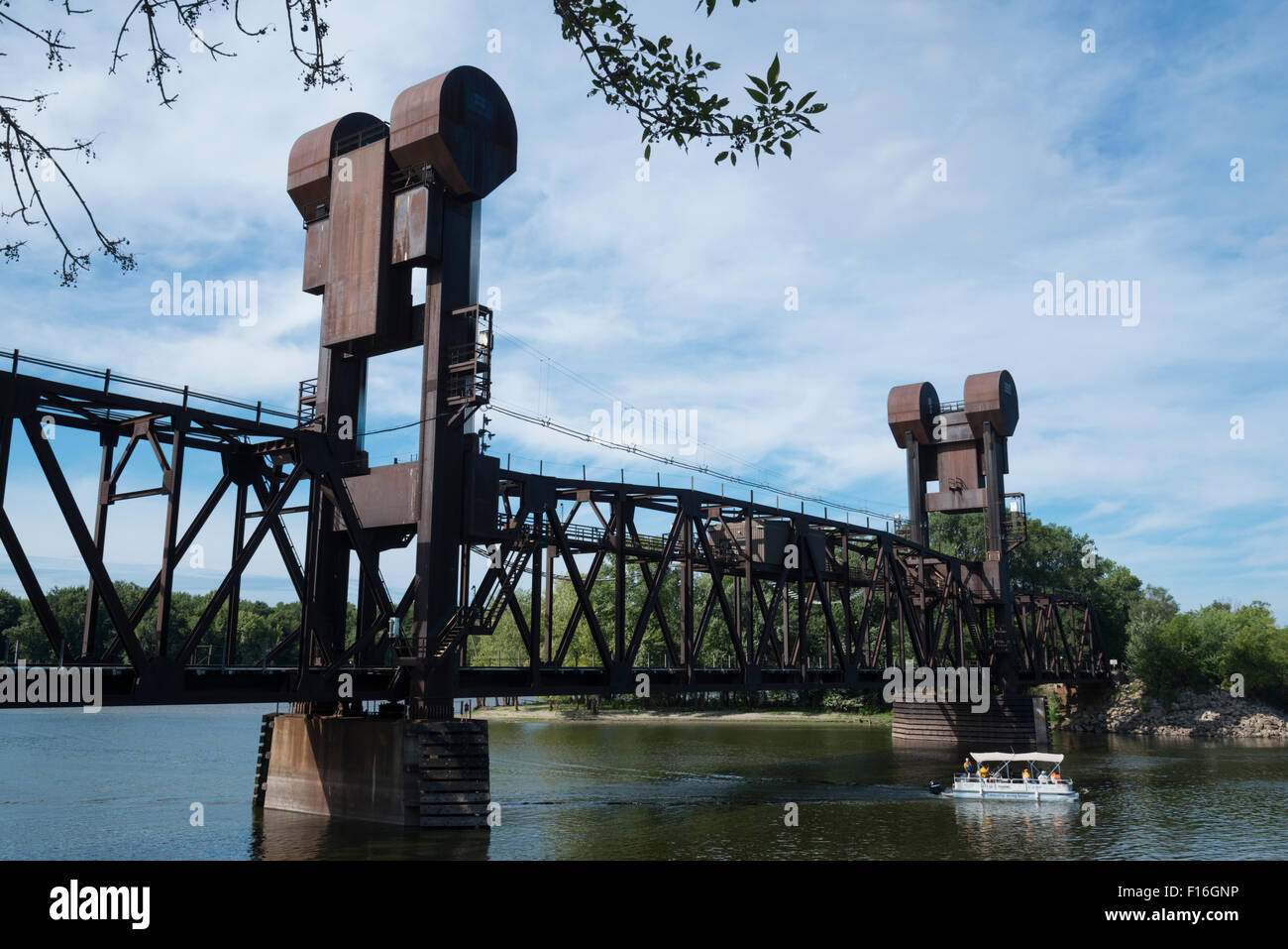 Metal lift bridge on the Saint Croix river. Prescott. Wisconsin. USA. Stock Photo
