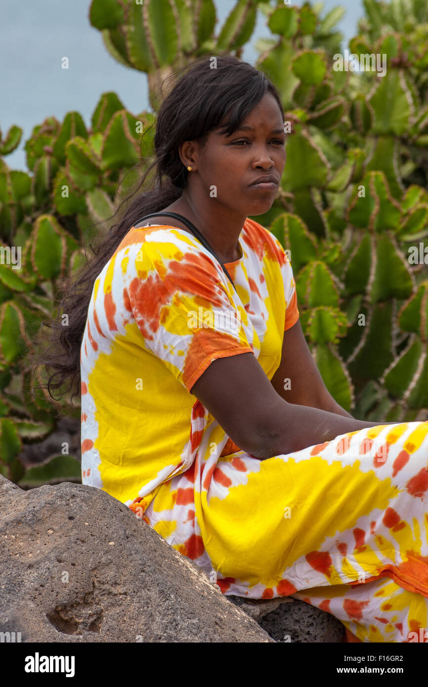 beautiful black girl tie dye dress Africa Caribbean Stock Photo