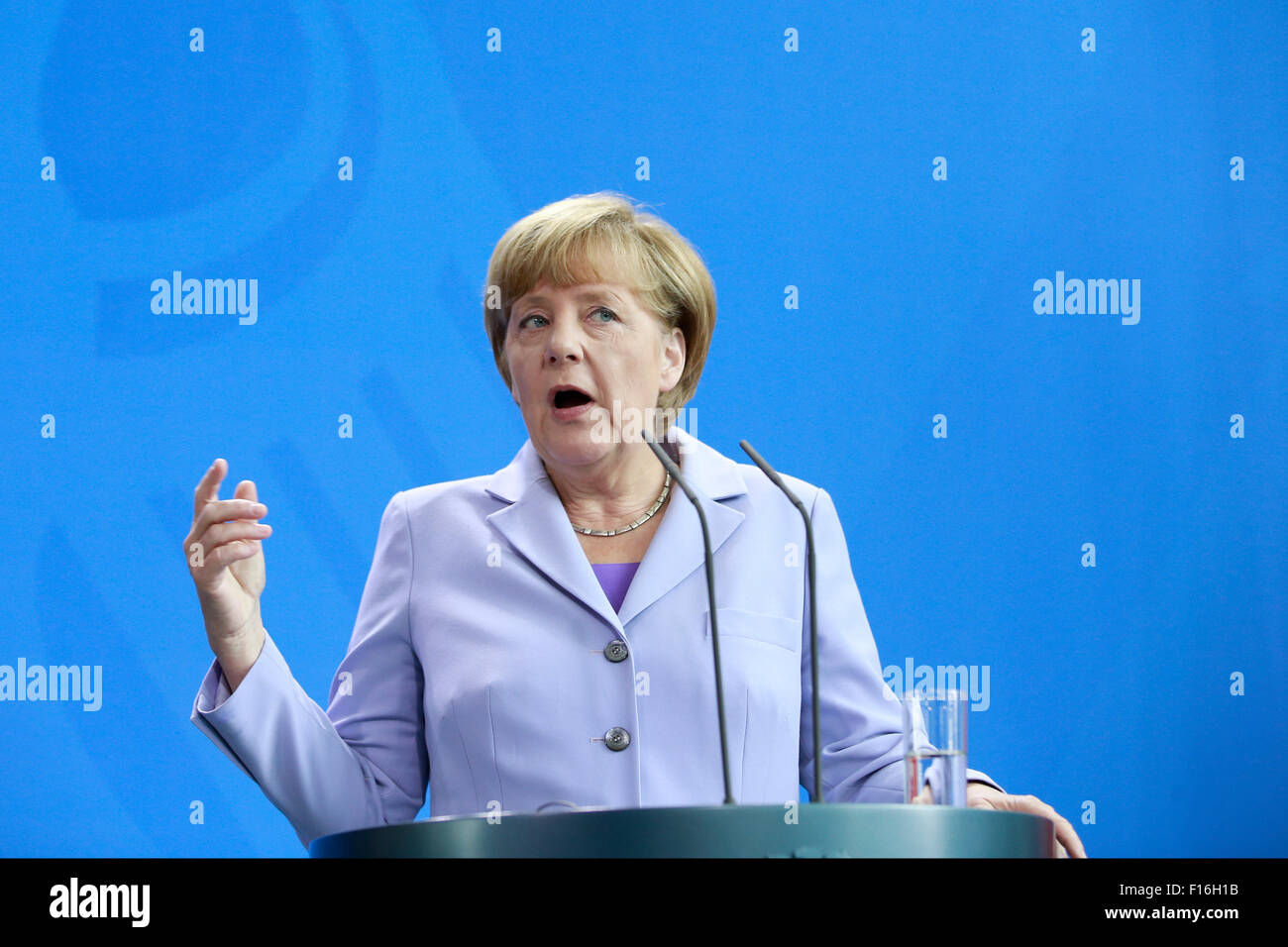 Berlin, Germany. 28th August, 2015. German Chancellor Angela Merkel and Lars Løkke Rasmussen, Prime Minister of Denmark, during joint press conference  at the German Chancellery in Berlin Germany on 28 August 2015. / Picture: German Chancellor Angela Merkel Credit:  Reynaldo Chaib Paganelli/Alamy Live News Stock Photo