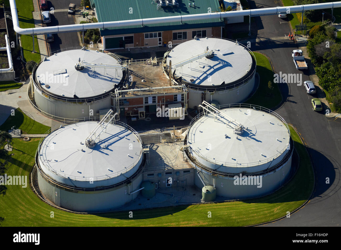 Rosedale Wastewater Treatment Plant, Auckland, North Island, New Zealand - aerial Stock Photo