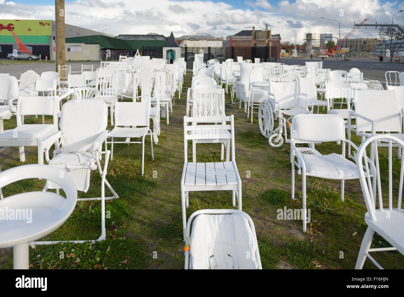 185 Empty Chairs Memorial For Christchurch Earthquake Stock Photo