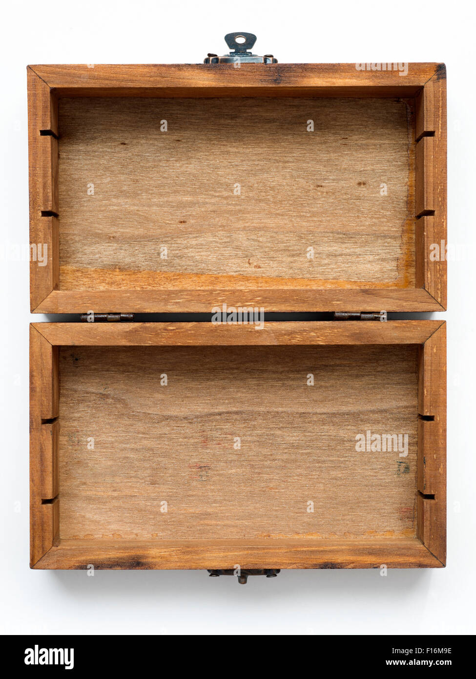 empty open wooden box isolated on white Stock Photo