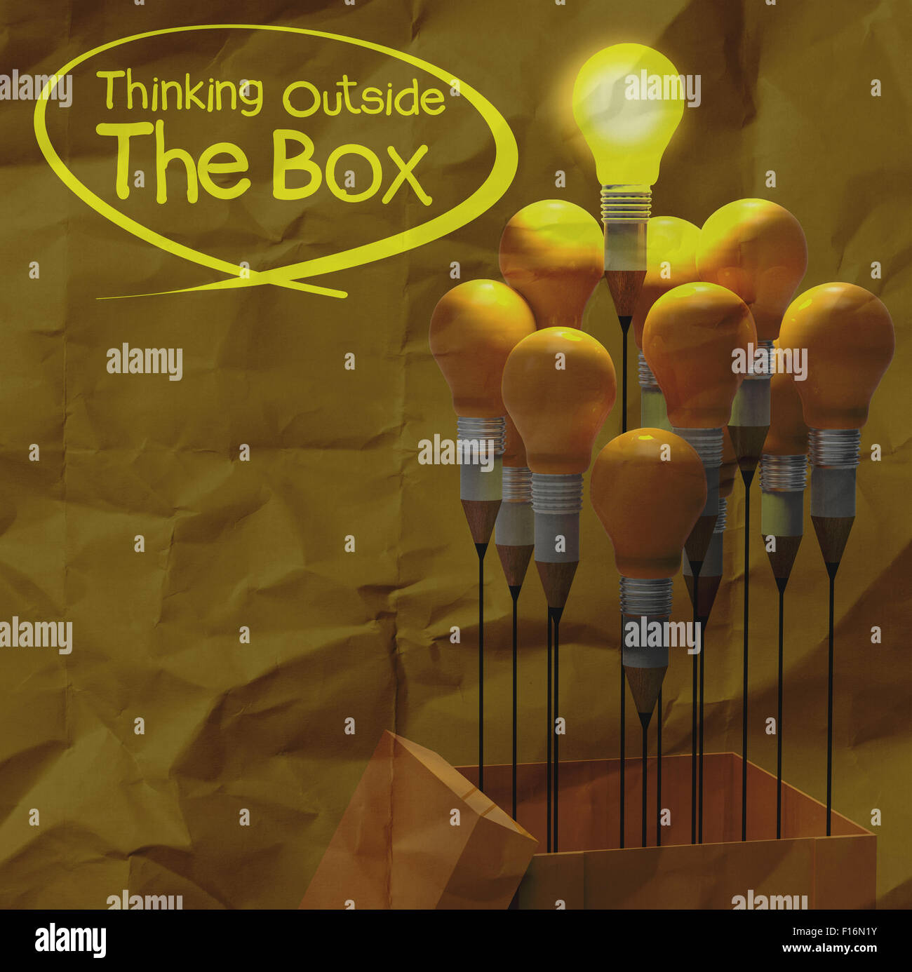 drawing idea pencil and light bulb concept think outside the box as ...