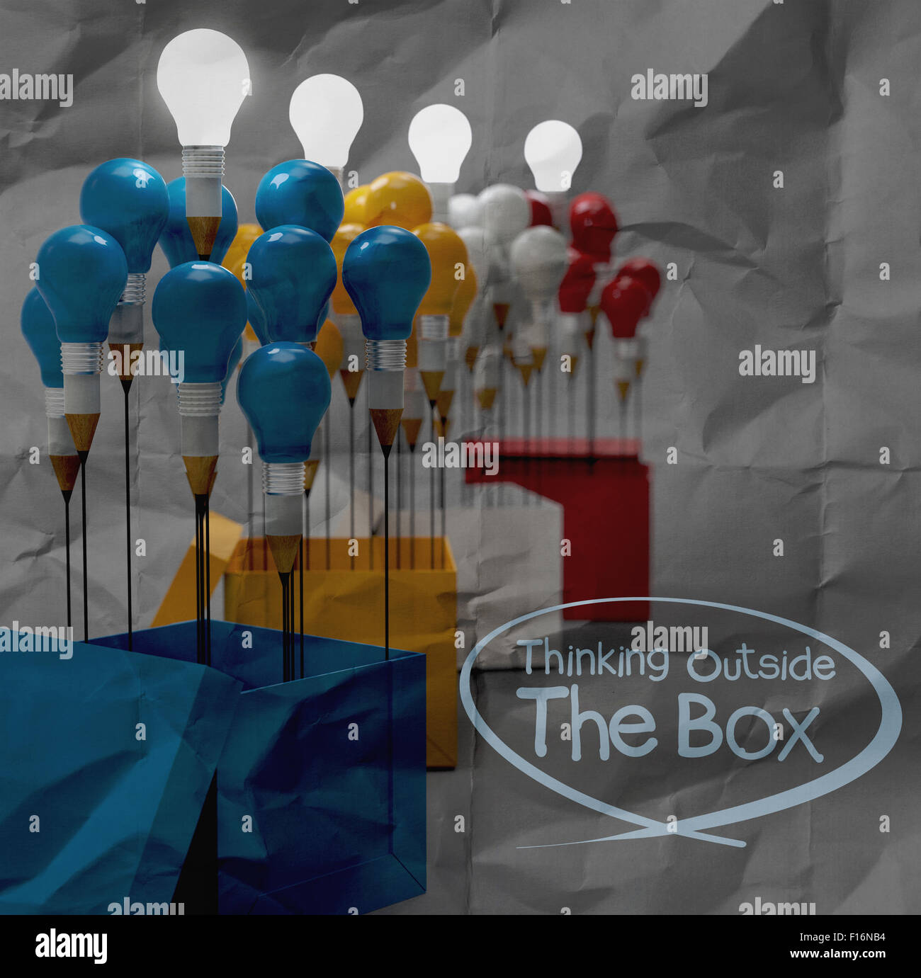 drawing idea pencil and light bulb concept think outside the box as ...