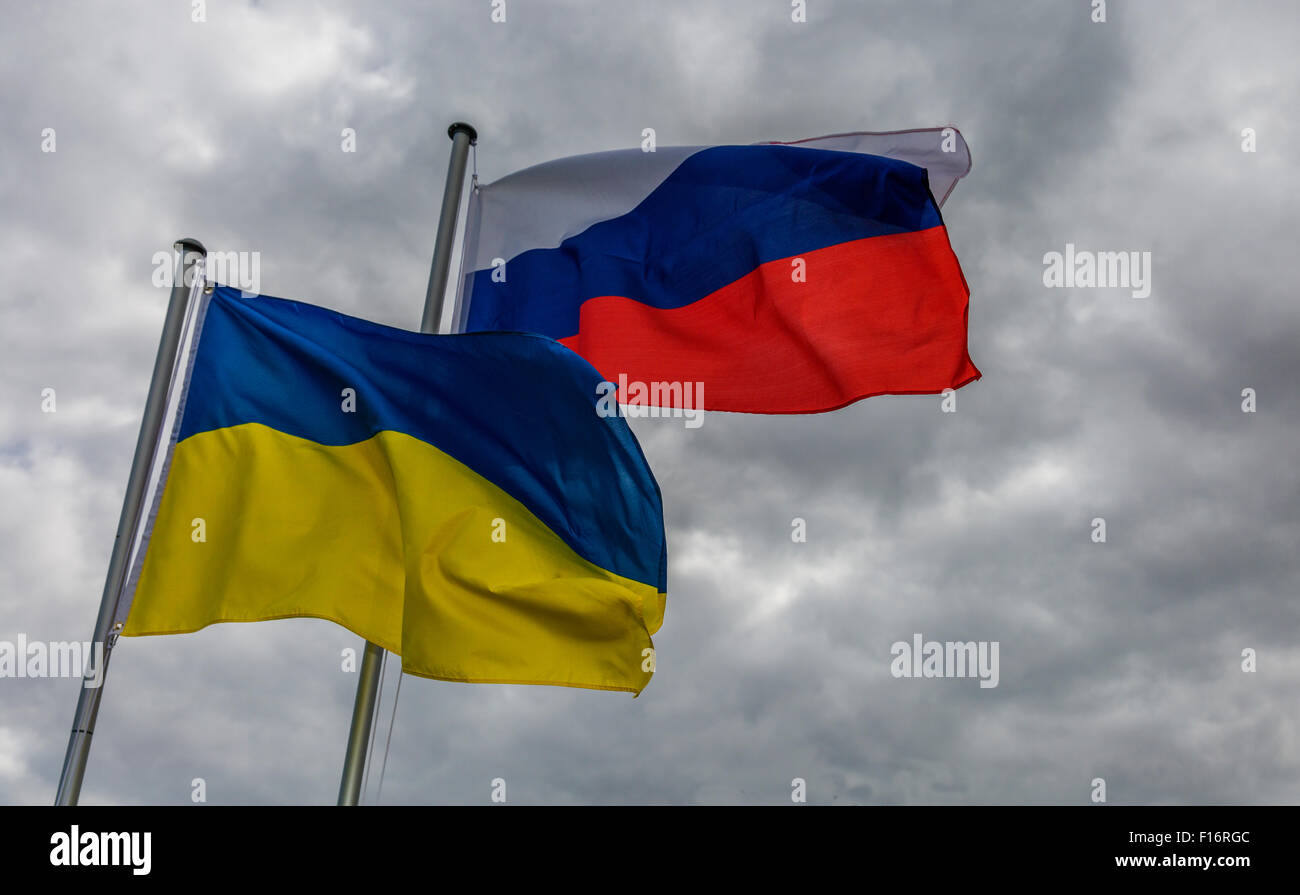 Berlin, Germany, flag of the Russian Federation and Ukraine Stock Photo