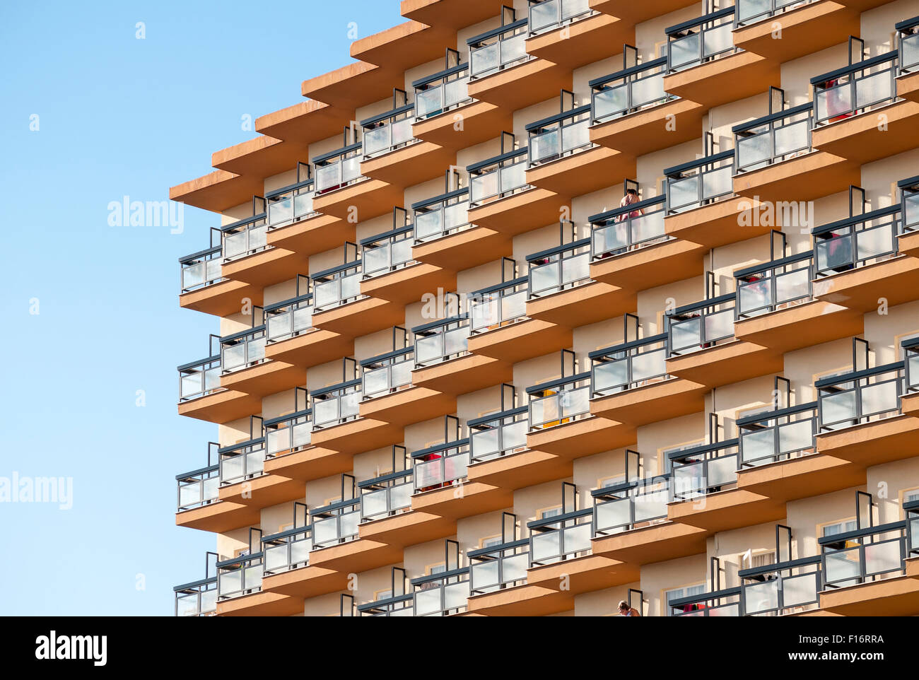 Balconies of Hotel Riu Belplaya in Torremolinos, Costa del Sol, Spain Stock Photo