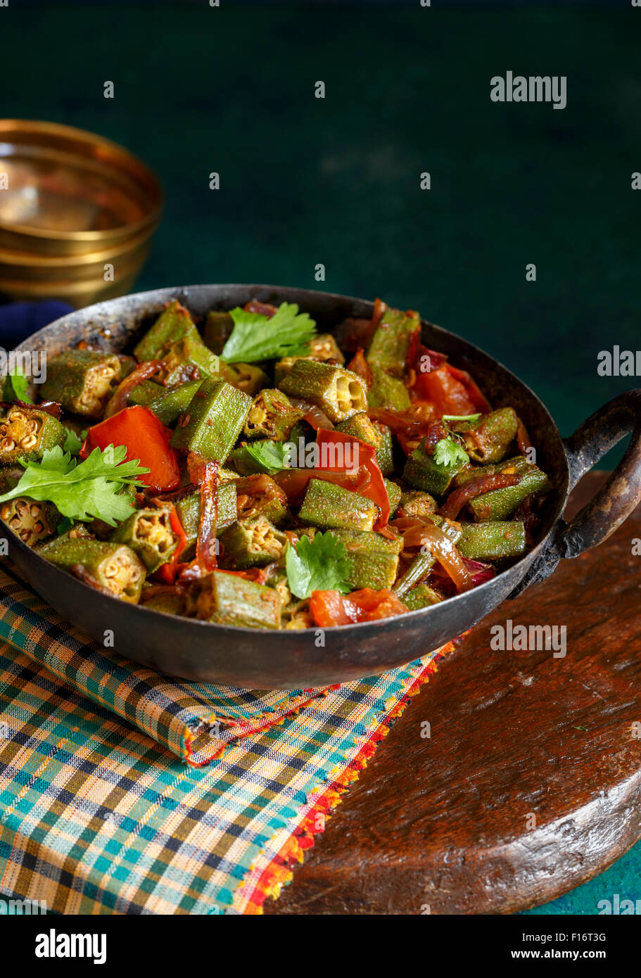 Okra Masala in an Iron wok Stock Photo Alamy