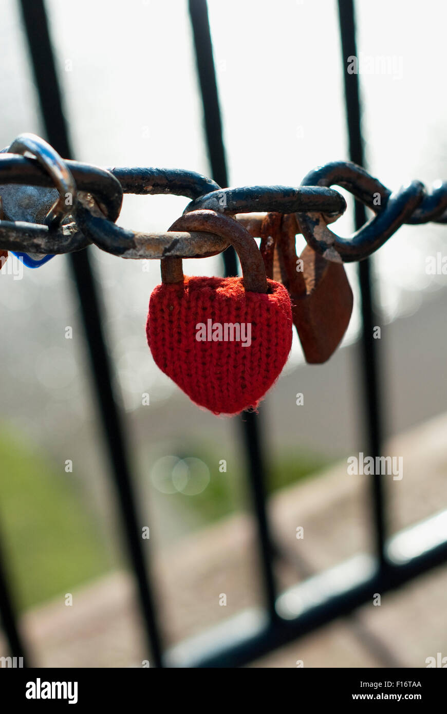 Editorial image taken in Liverpool of a red Heart shaped Padlock - Love ...