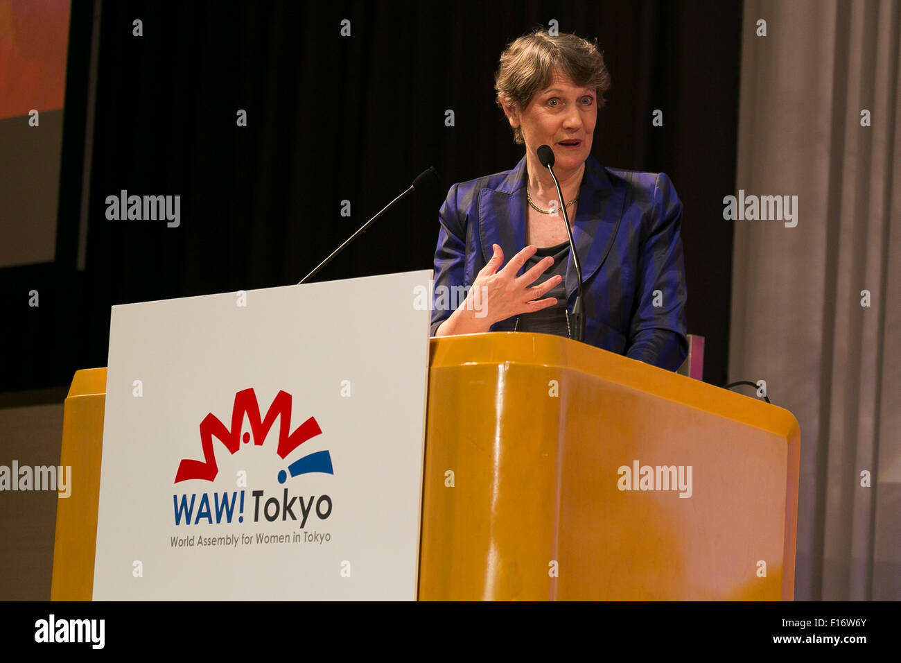 Helen Clark Administrator of United Nations Development Programme (UNDP) speaks during The World Assembly for Women in Tokyo: WAW! 2015 on August 28, 2015, Tokyo, Japan. About 140 female leader (from 40 countries and 7 international organizations) attended the ''WAW! 2015'' to discuss the roles of women in politics, business and society. Prime Minister Abe has set a goal of increasing the representation of women in management roles to 30 percent by 2020. © Rodrigo Reyes Marin/AFLO/Alamy Live News Stock Photo