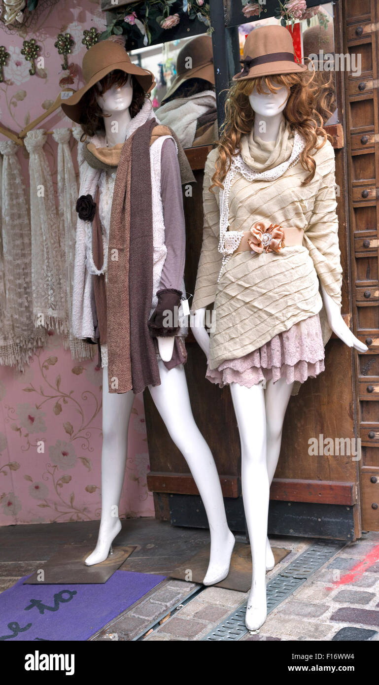 Mannequins model soft feminine designs, Camden Market, London; England; UK Stock Photo