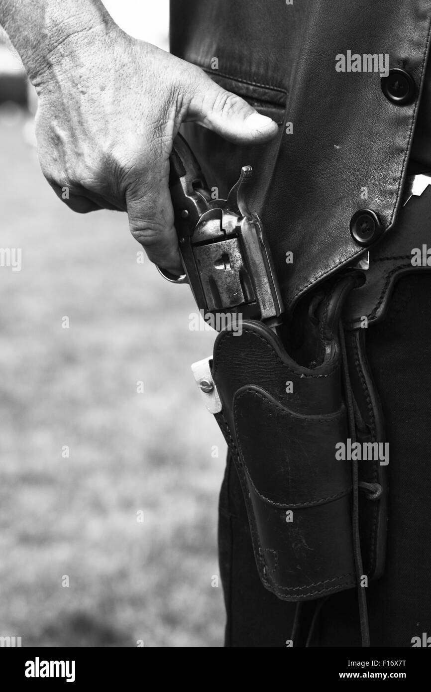 Dark Brown & White Leather garter holster with pistol
