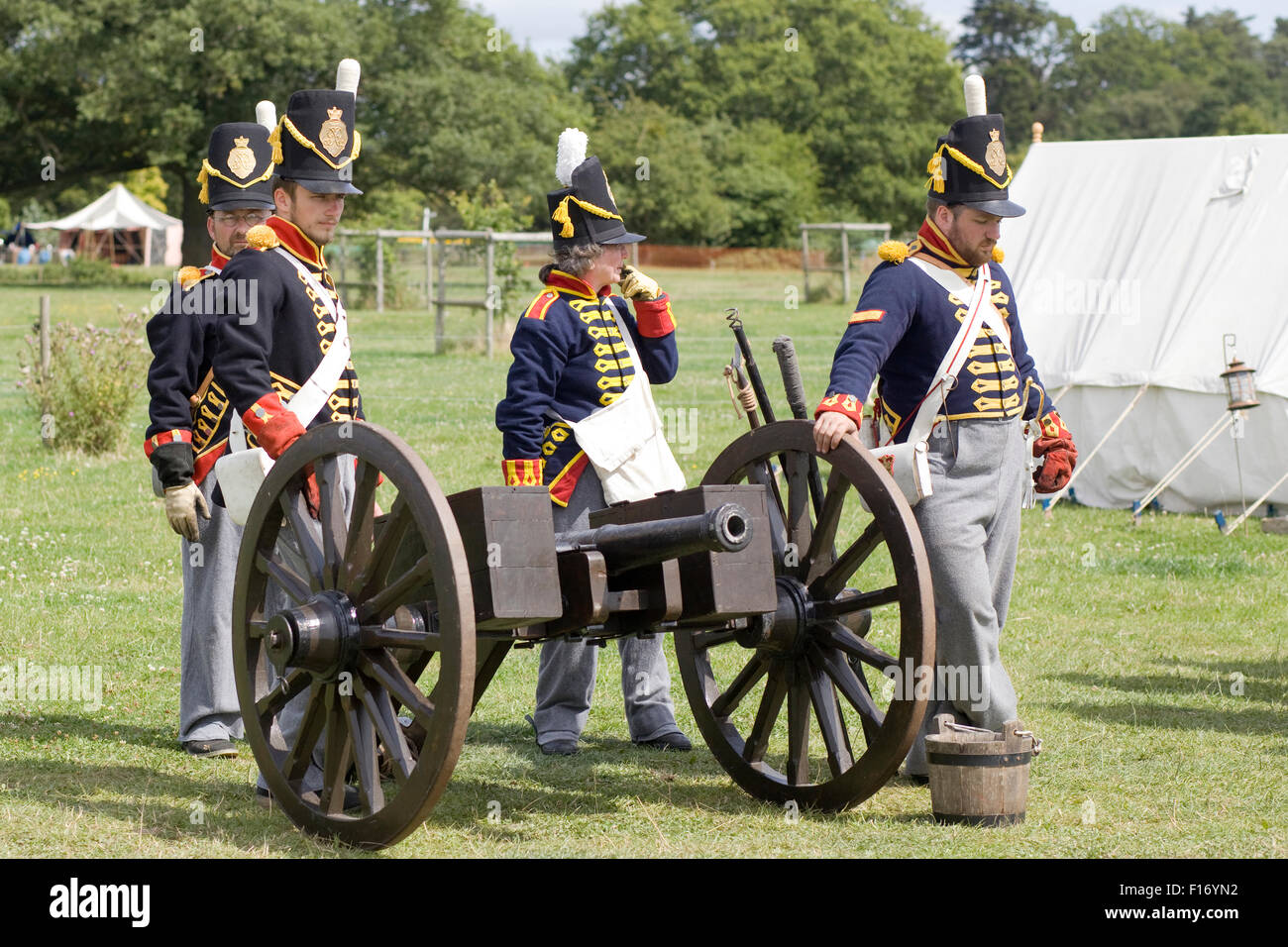 French Napoleonic artillery battery reenactment of the battle of Austerlitz Stock Photo