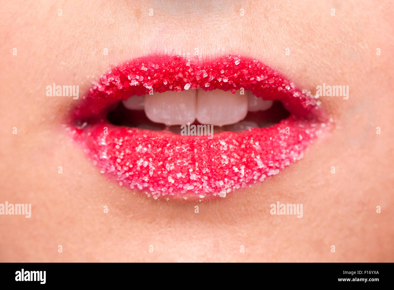 Candy covered lips close up Stock Photo Alamy