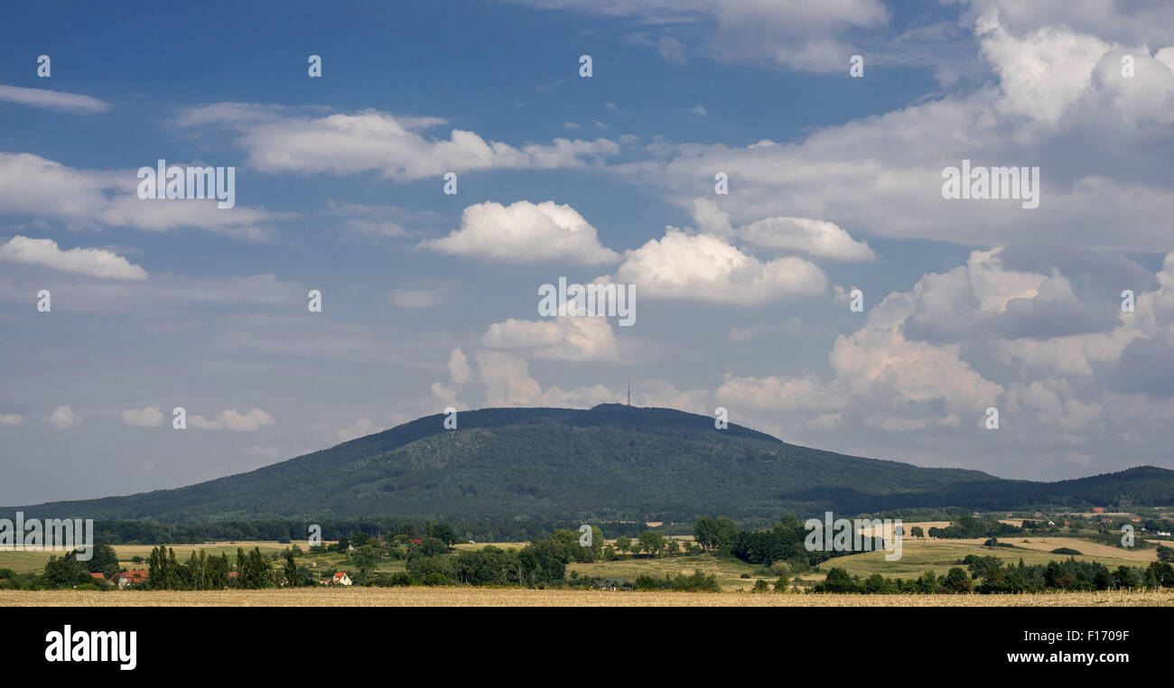Numerous cumulus clouds over Mount Sleza Lower Silesia Poland Stock Photo