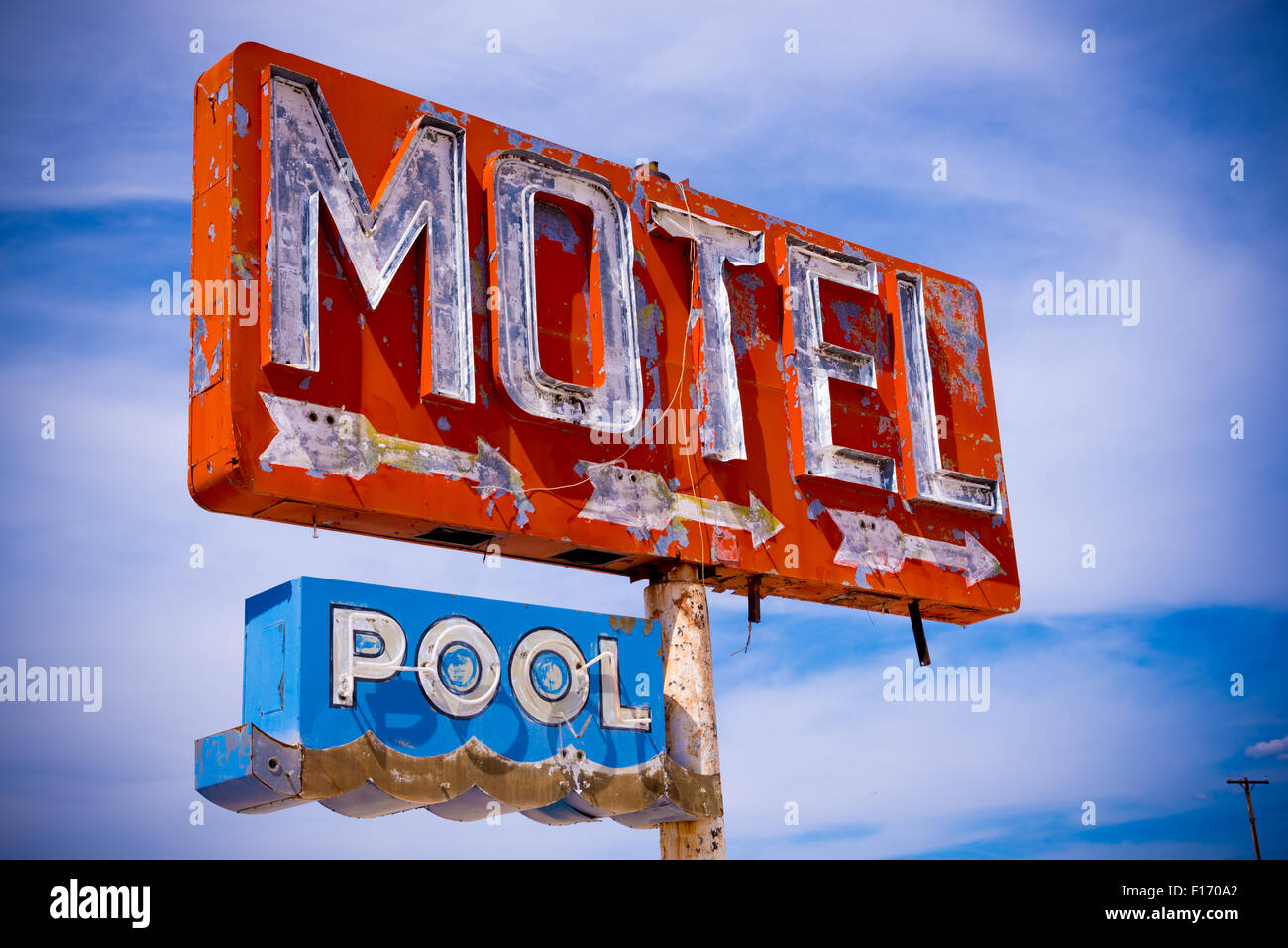 An Old Decrepit Flaking Neon Motel Sign In The American Desert Stock 