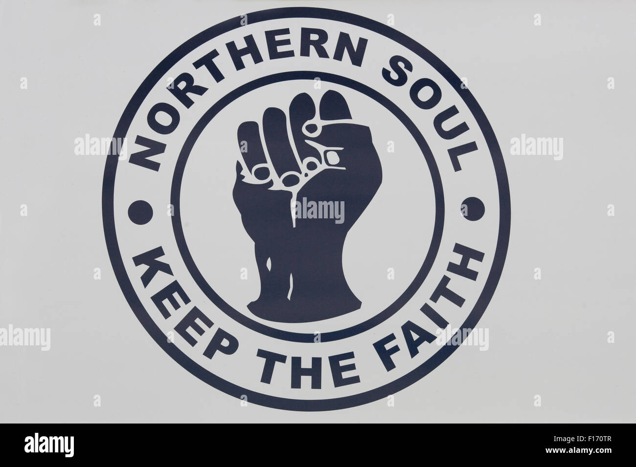 Stickers on a Volkswagen Camper Van 'Northern Soul' Keep the faith Stock Photo