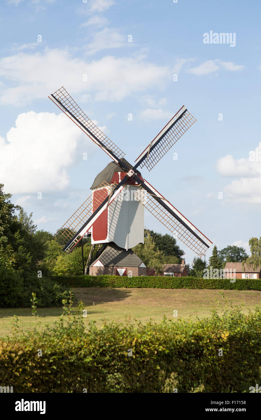 Windmill 'de Oostenwind' (the east wind) dating from 1506 in Asten, the Netherlands, wing blades are Dutch colors Stock Photo