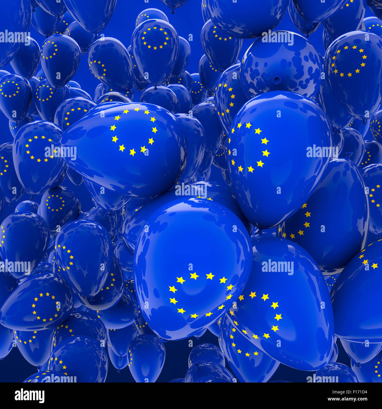 EU balloons / 3D render of balloons with EU stars symbol Stock Photo