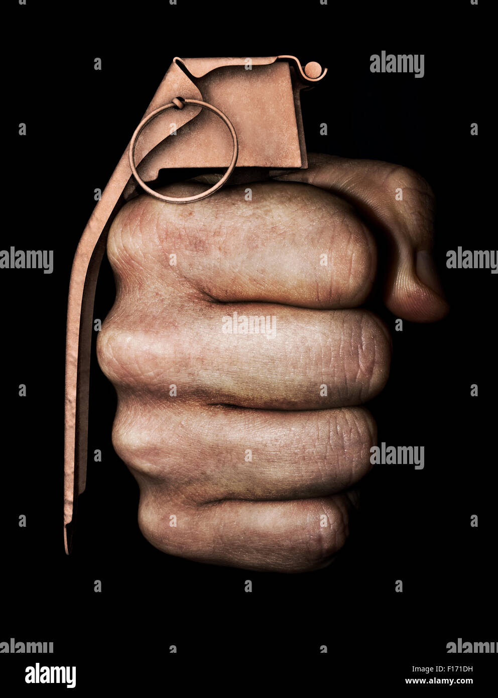 Violent acts / Fist as hand grenade concept Stock Photo