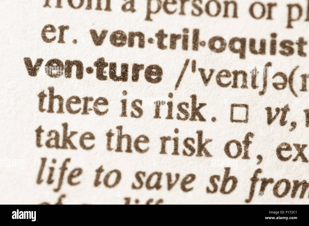 Definition of word venture in dictionary Stock Photo
