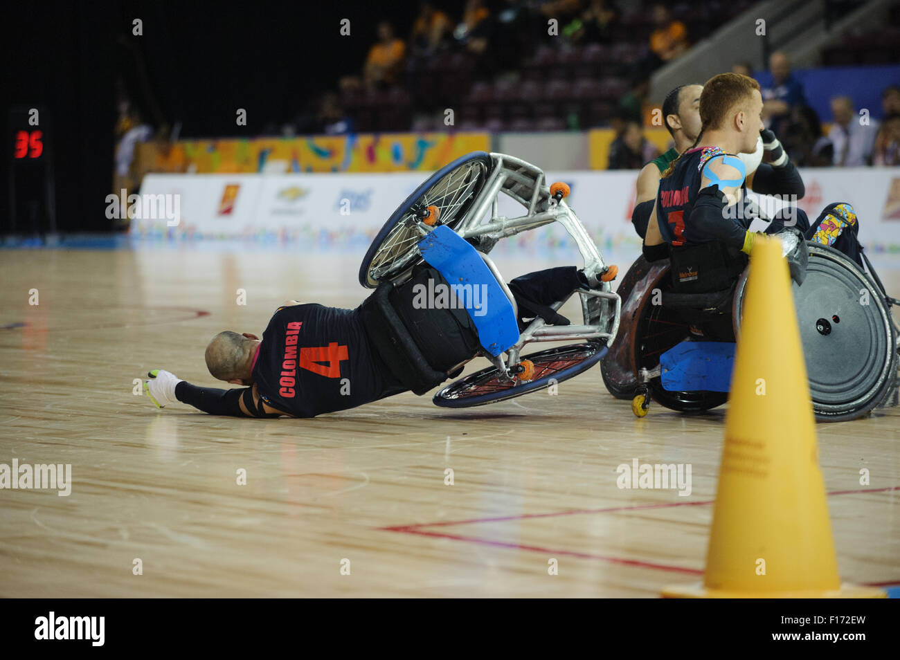 14 August 2015: TO2015 Parapanam Games, Wheelchair Rugby Bronze medal match Brazil v Columbia, Mississauga Sports Centre. John O Stock Photo