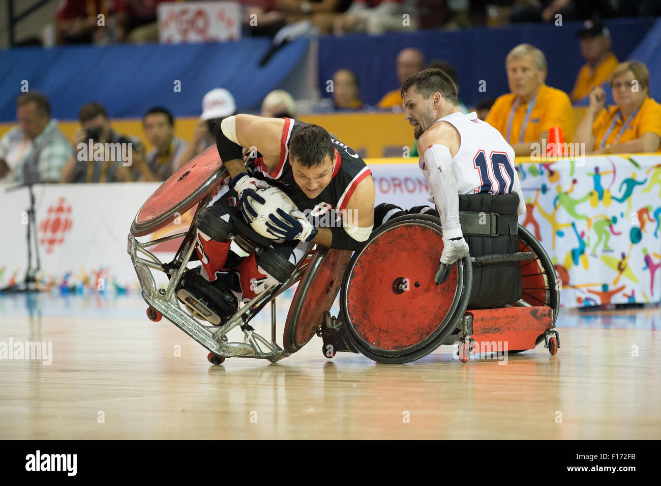 14 August 2015: TO2015 Parapanam Games, Wheelchair Rugby Gold medal match Canada v USA, Mississauga Sports Centre. Mike Whitehea Stock Photo