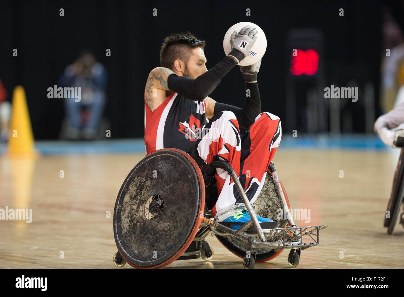 14 August 2015: TO2015 Parapanam Games, Wheelchair Rugby Gold medal match Canada v USA, Mississauga Sports Centre. Trevor Hirsch Stock Photo