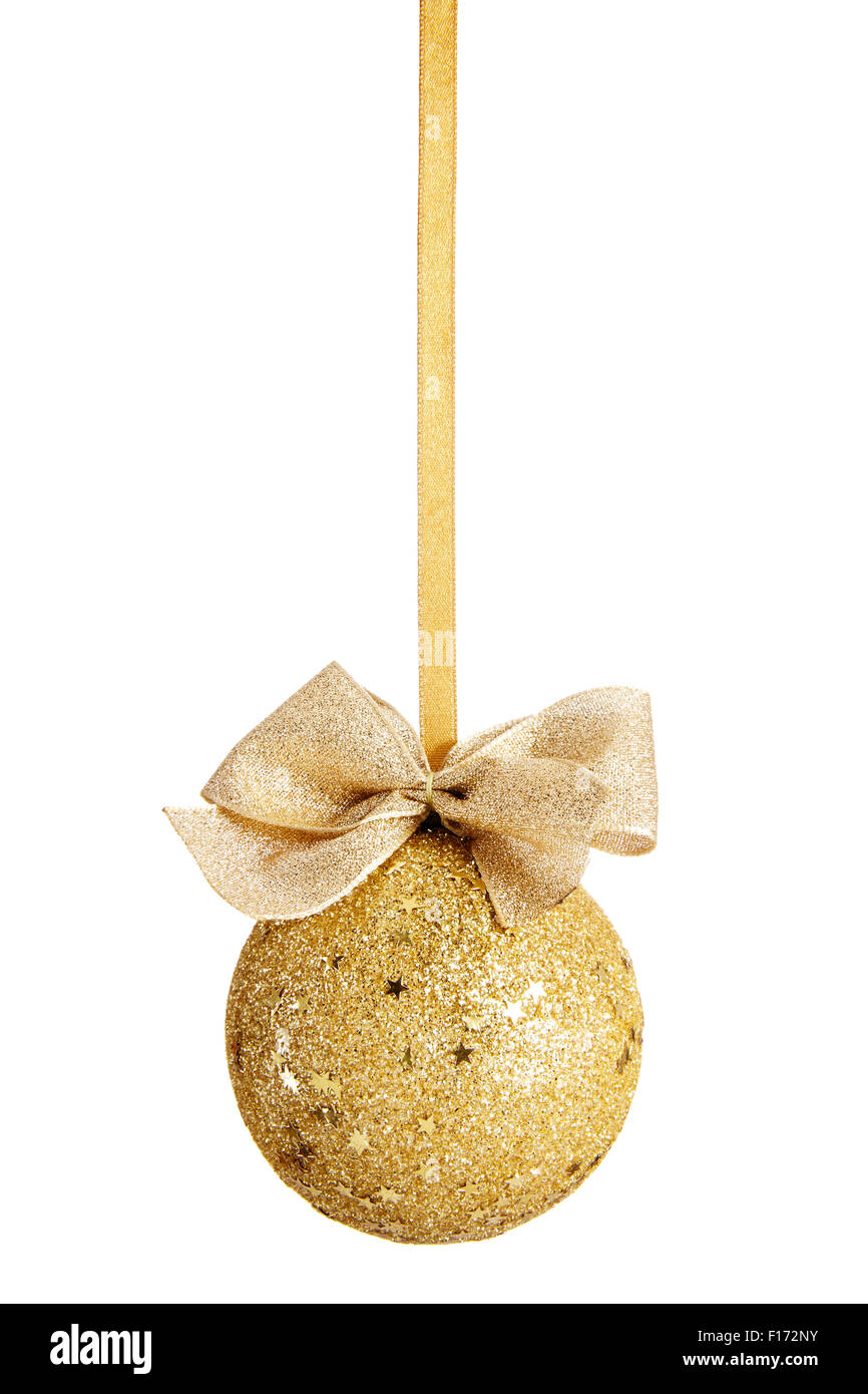 Gold Christmas ball with bow isolated on white background Stock Photo ...