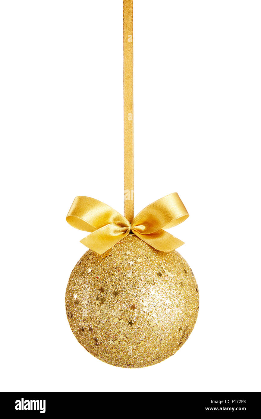 Gold Christmas ball with bow isolated on white background Stock Photo ...