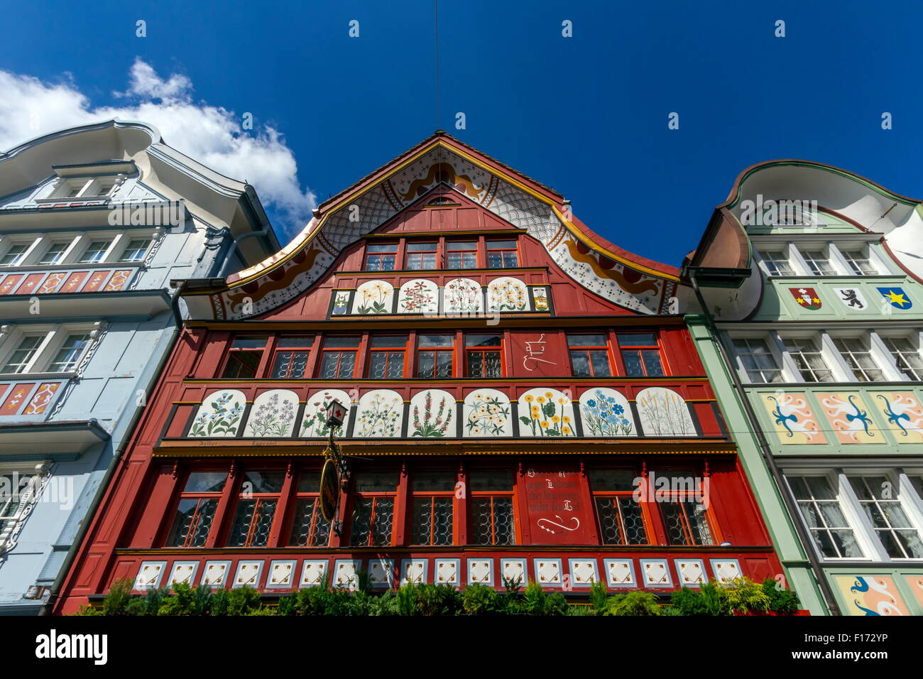 Famous typical houses in Appenzell village by beautoful day, Switzerland Stock Photo