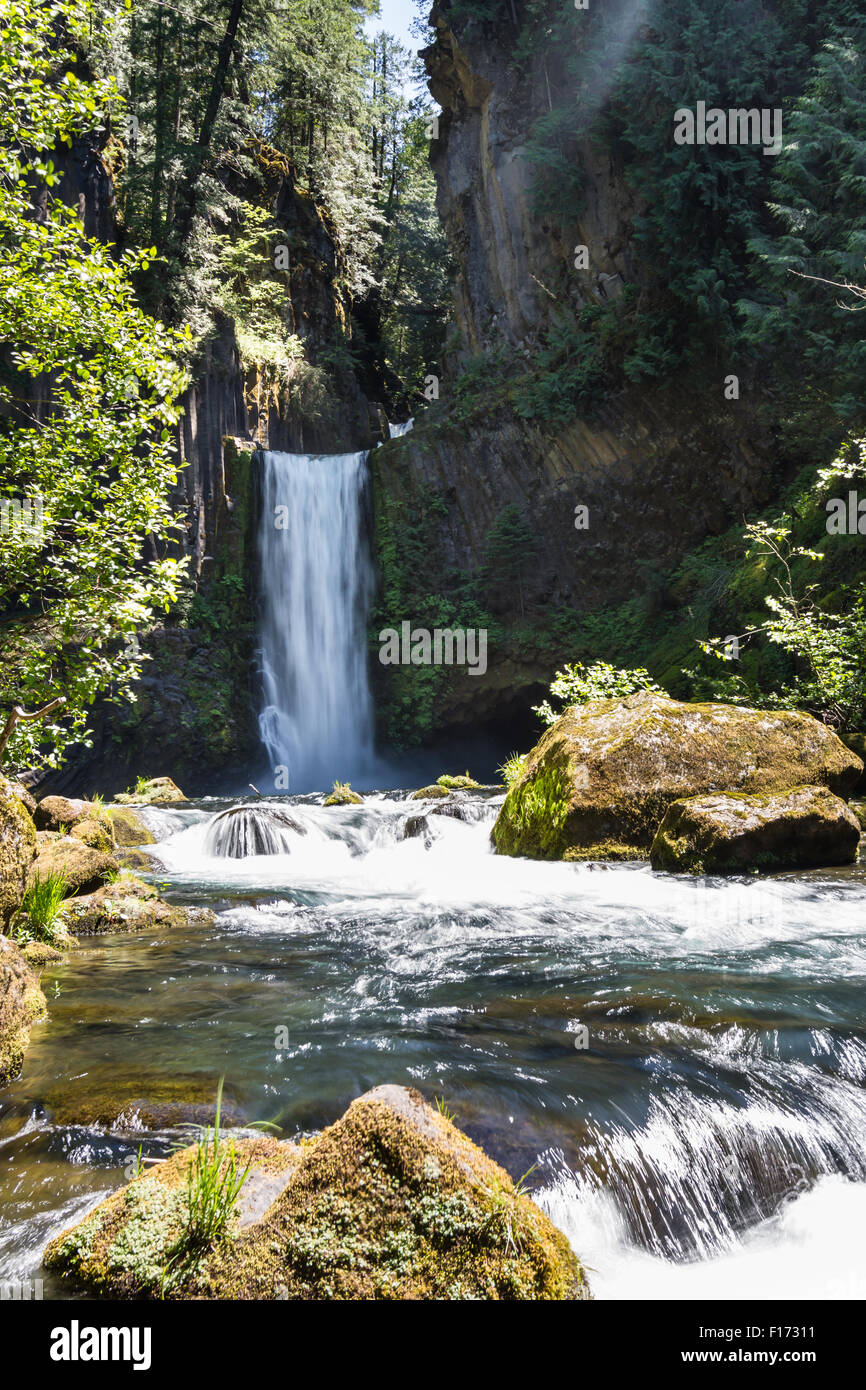 Beautiful Toketee Falls in Oregon, photo taken on a bright clear day with vivid colors Stock Photo