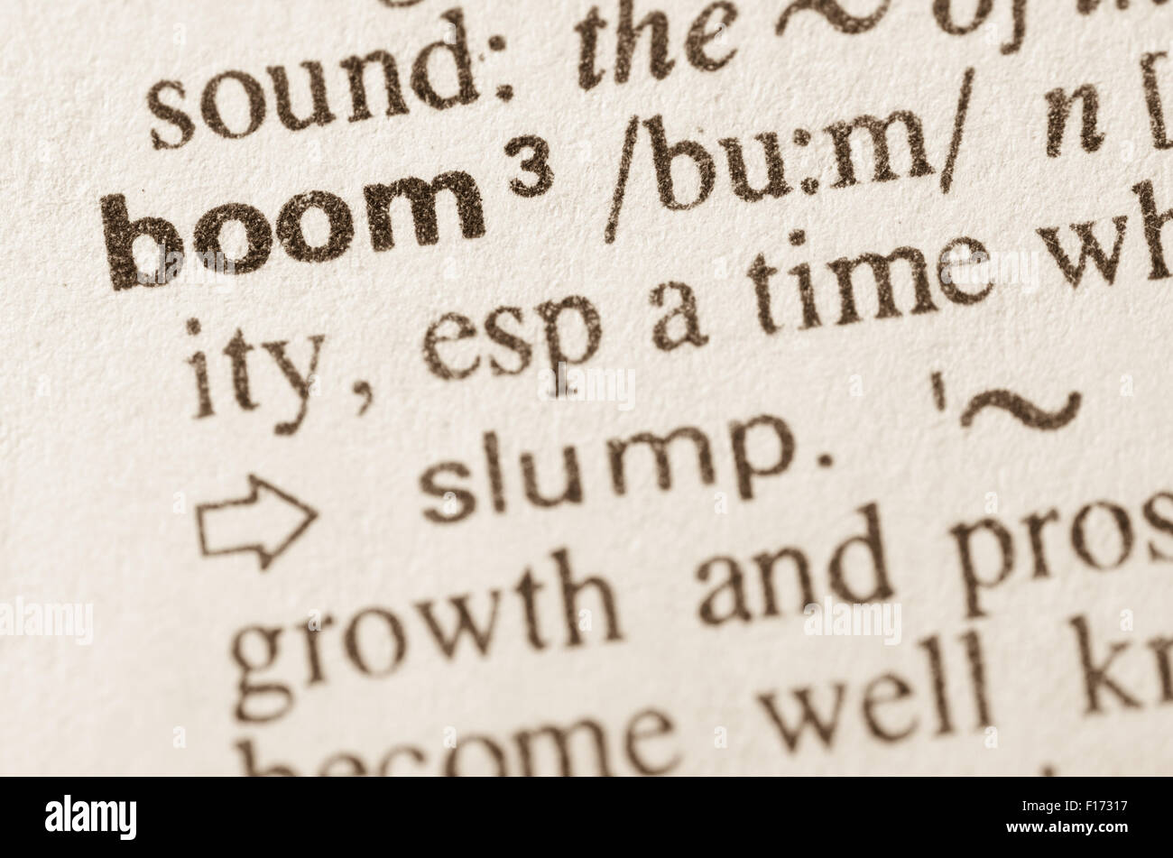 Definition of word boom in dictionary Stock Photo Alamy