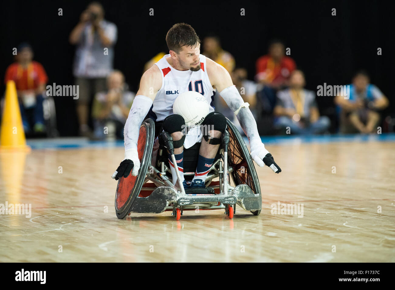 14 August 2015: TO2015 Parapanam Games, Wheelchair Rugby Gold medal match Canada v USA, Mississauga Sports Centre. Josh wheeler  Stock Photo