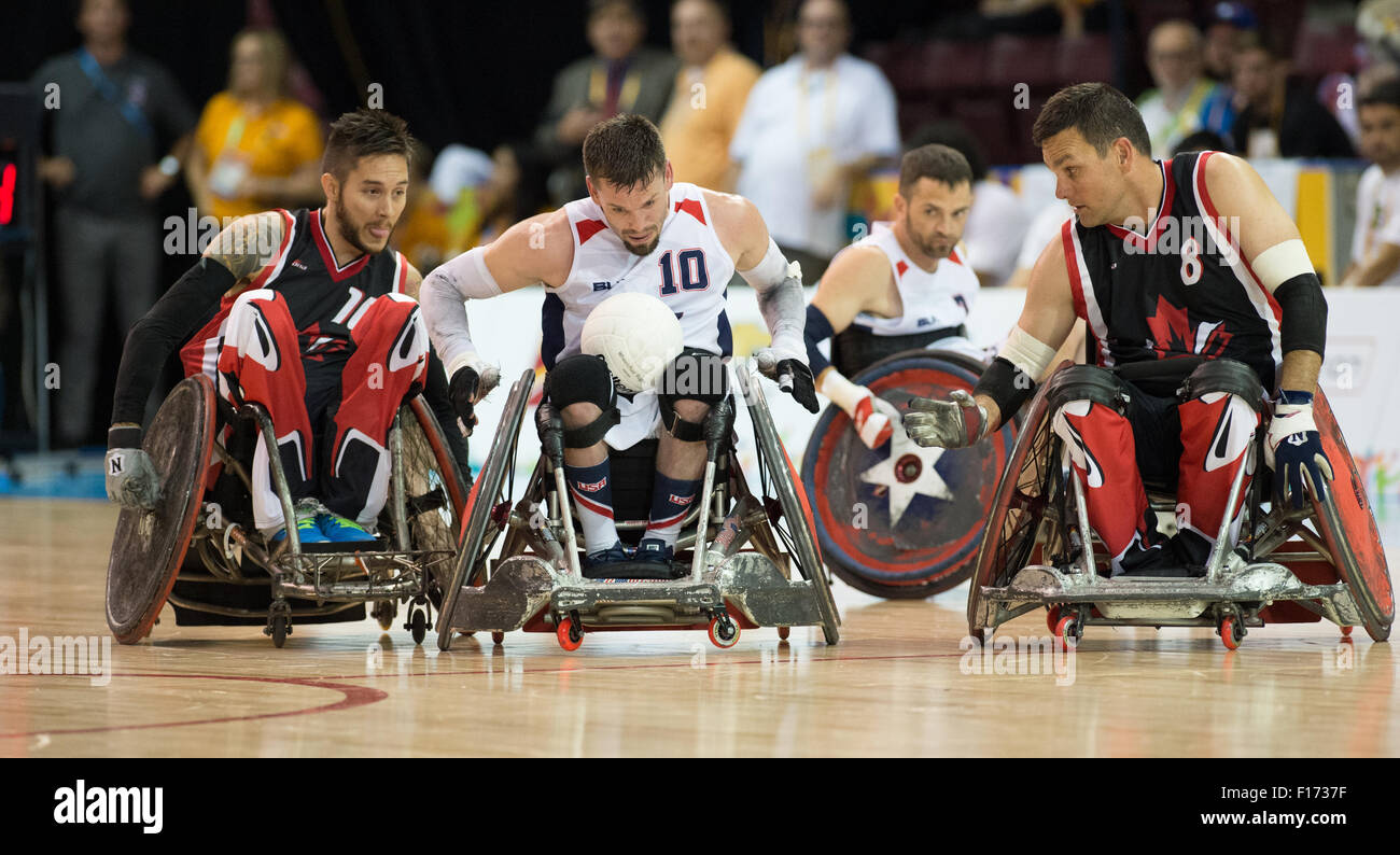 14 August 2015: TO2015 Parapanam Games, Wheelchair Rugby Gold medal match Canada v USA, Mississauga Sports Centre. Josh Wheeler  Stock Photo