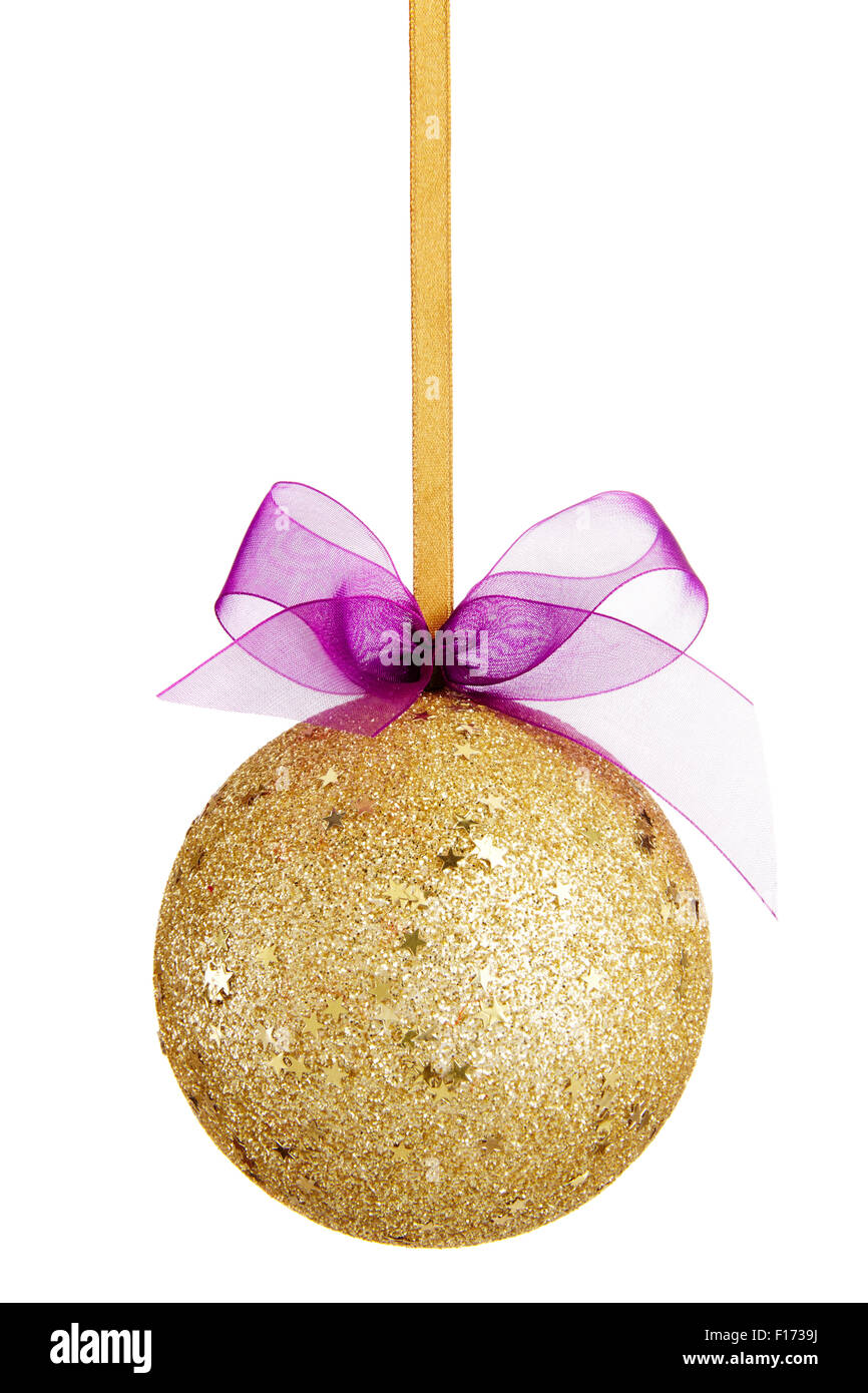 Gold Christmas ball with bow isolated on white background Stock Photo ...