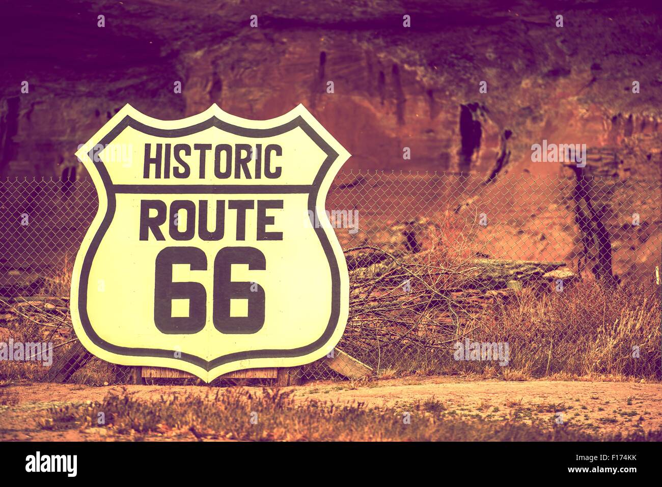 Famous Route 66 Large Crest Sign on the Fence. Arizona, United States ...