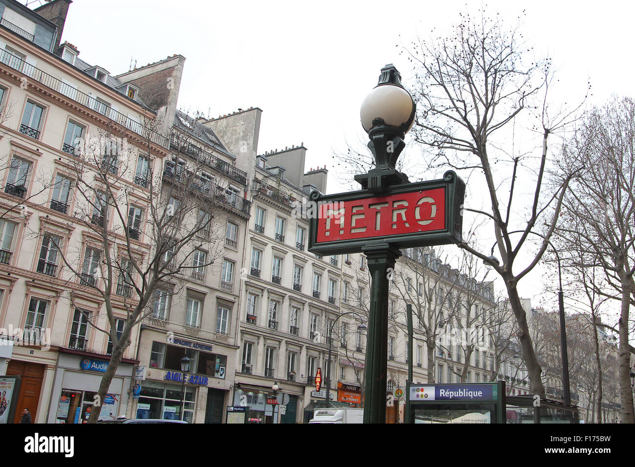 A Photography of A Metro sign in Paris, France Stock Photo