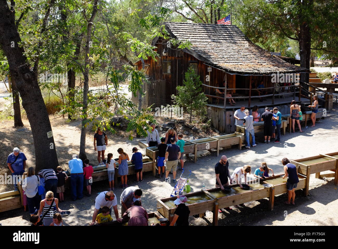 Gold Panning at Columbia State Historic Park in California Stock Photo