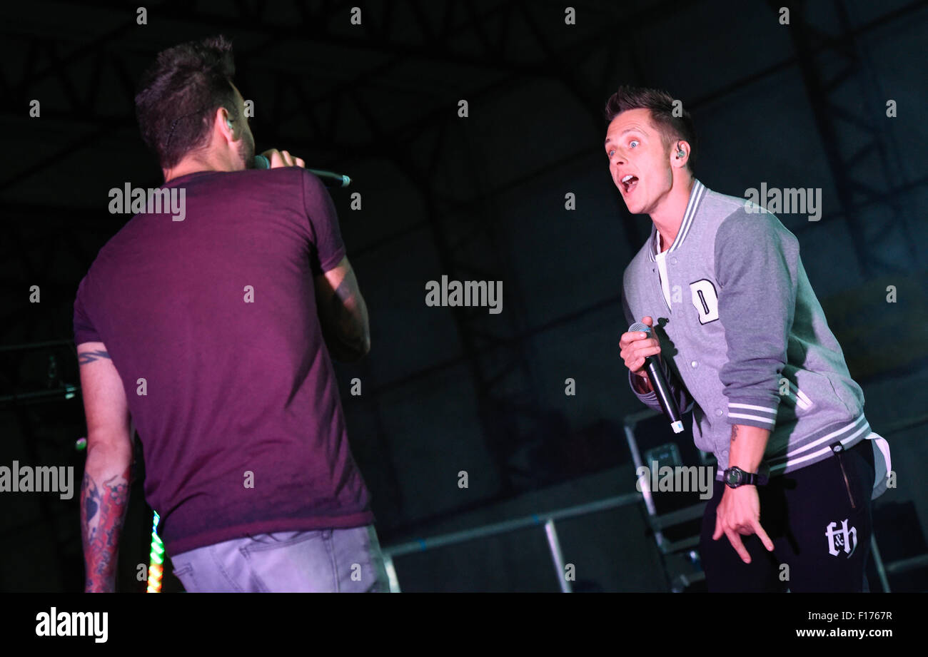 S Club 7 stars Jo O'Meara, Tina Barrett and Bradley McIntosh, perform