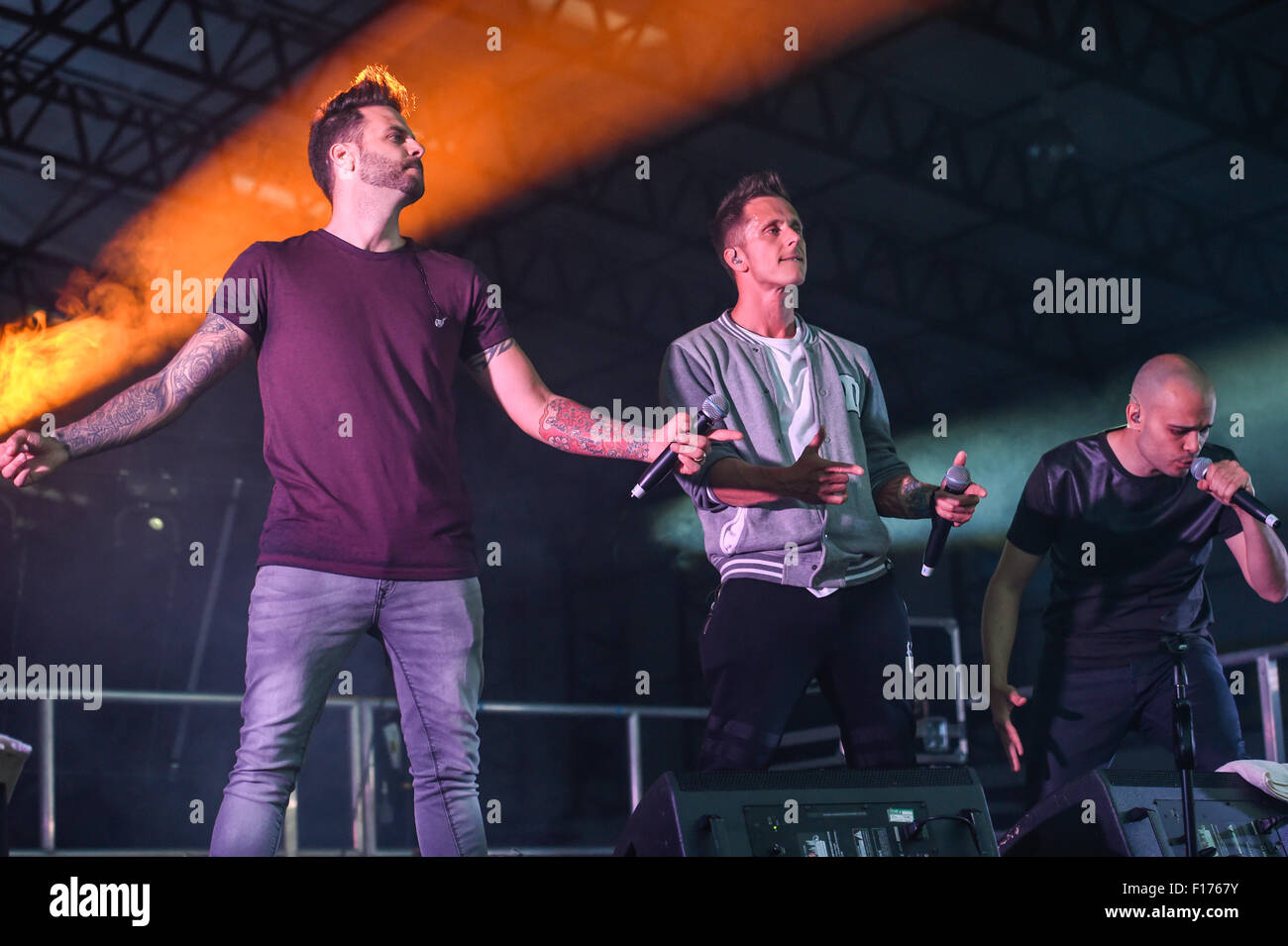 S Club 7 stars Jo O'Meara, Tina Barrett and Bradley McIntosh, perform