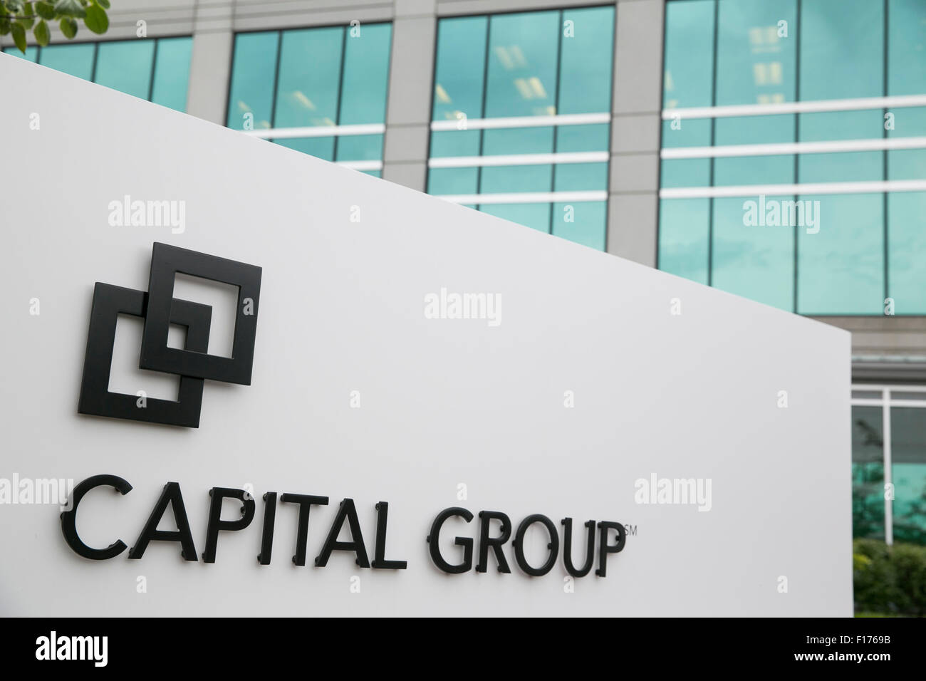 A logo sign outside of a facility occupied by the Capital Group in Carmel, Indiana on August 15, 2015. Stock Photo