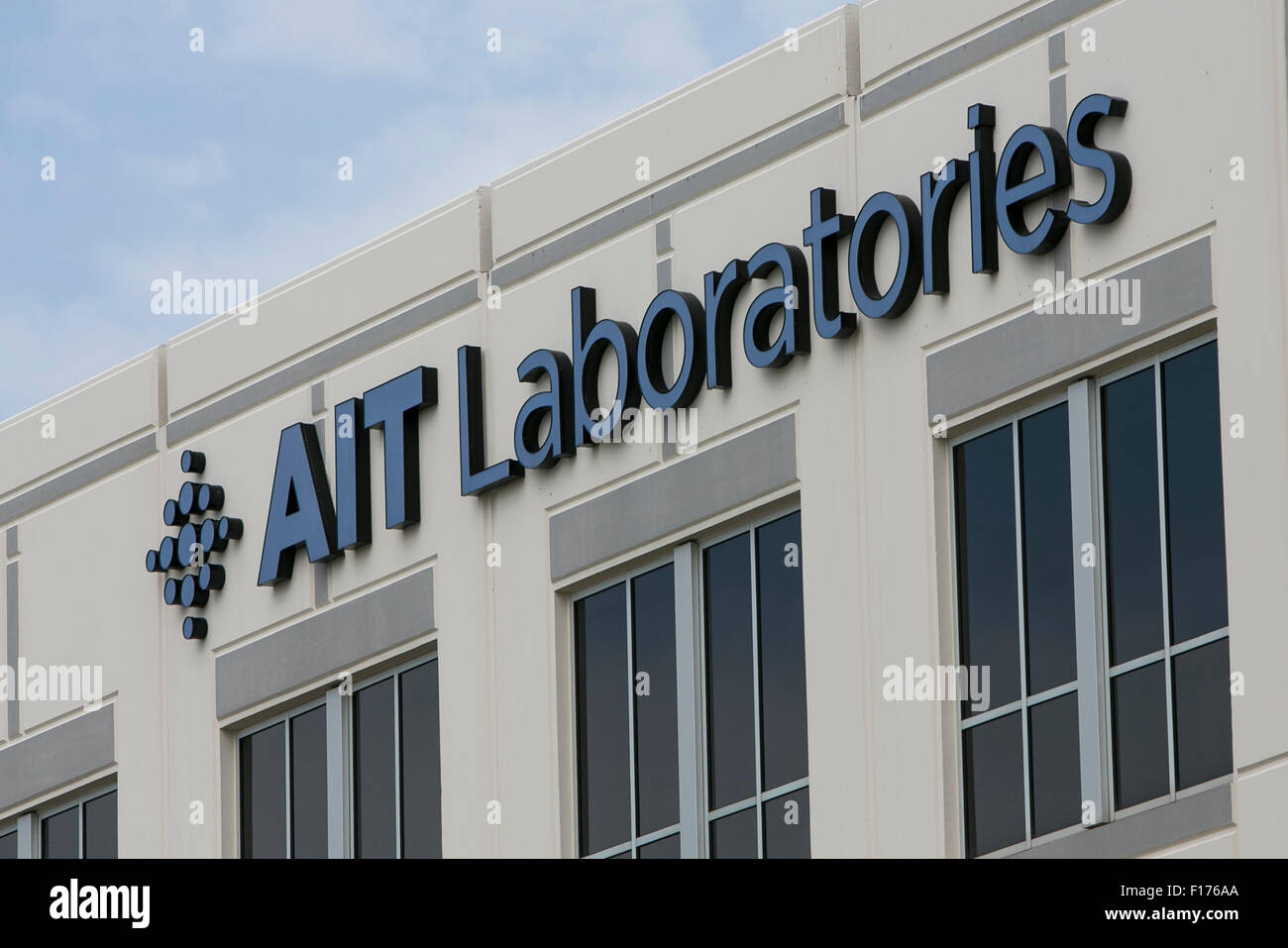 A logo sign outside of the headquarters of AIT Bioscience, in Indianapolis, Indiana on August 15, 2015. Stock Photo
