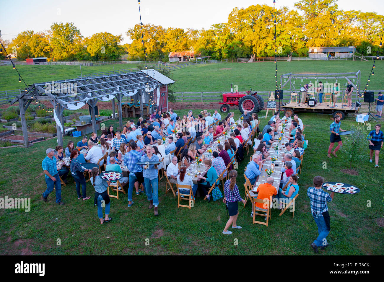 Farm to table dining outside under the stars on a Maryland farm in the