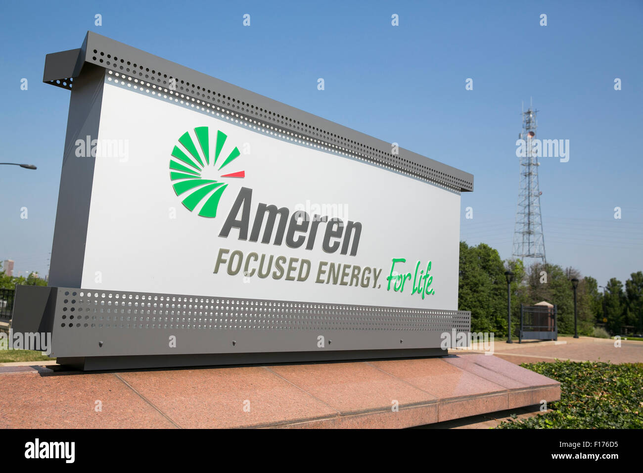 A logo sign outside of the headquarters of the Ameren Corporation in