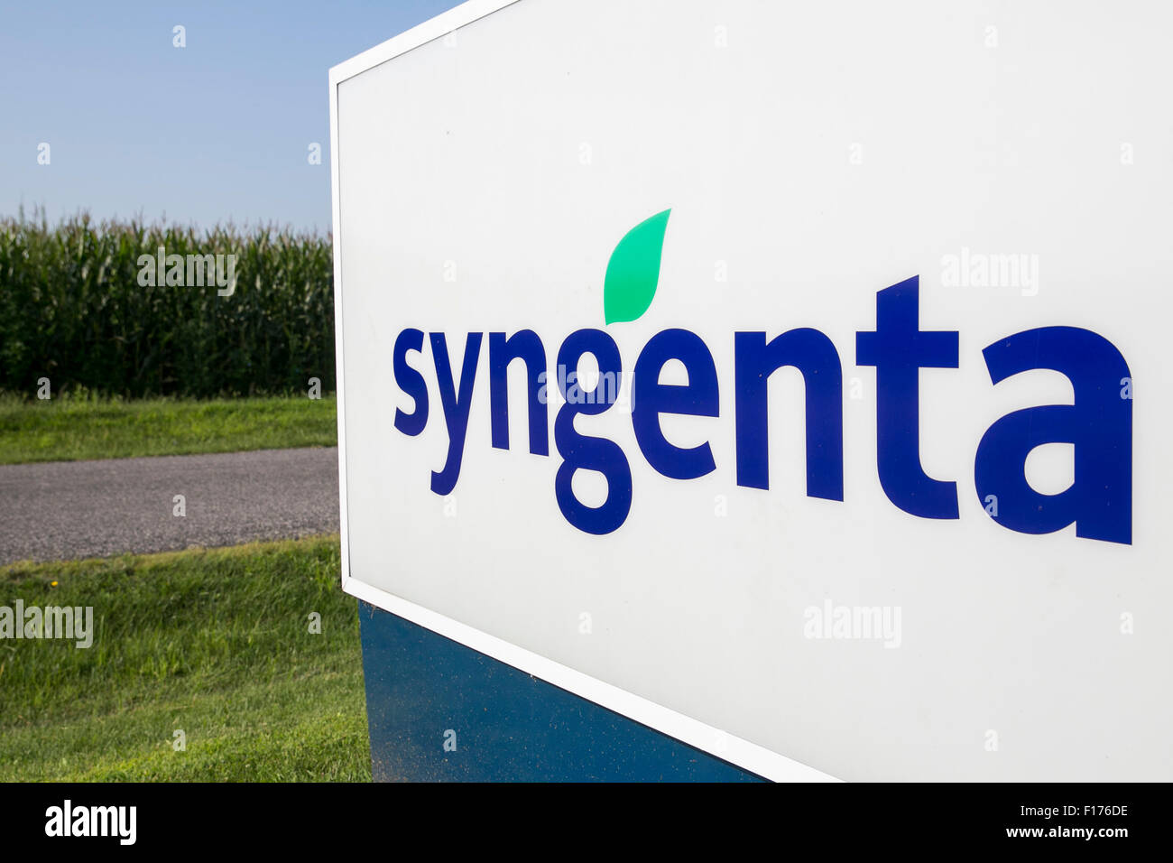 A logo sign outside of a facility occupied by Syngenta AG in Highland, Illinois on August 16, 2015. Stock Photo